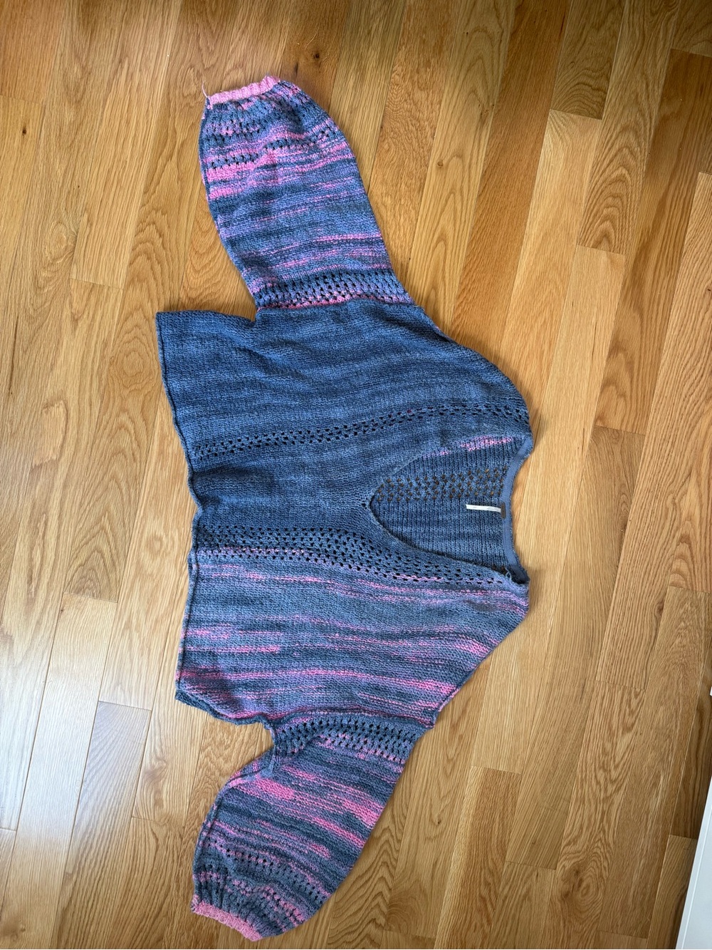 Free People Blue & Pink Striped V-Neck Knit Sweater